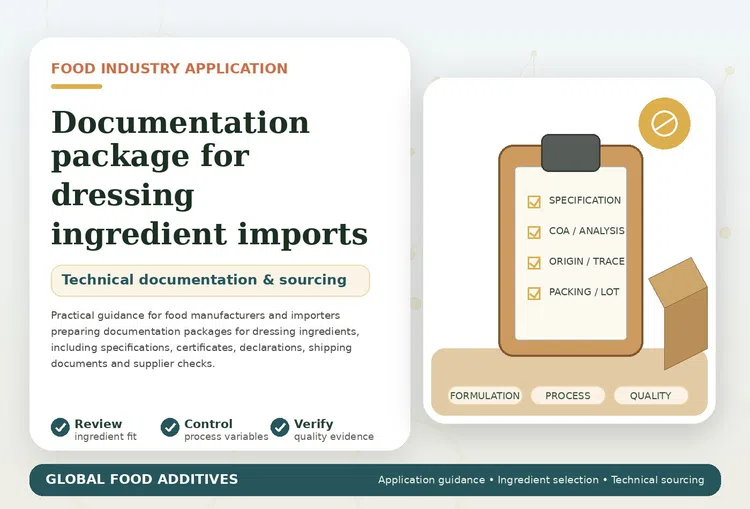 Documentation package for imported sauce and dressing ingredients